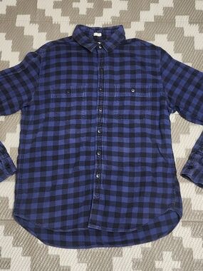 J.Crew Men's Flannel Shirt – Size Large, Tailored Fit – Blue/Black Plaid Cotton